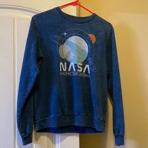 This is a blue, NASA sweatshirt, cotton.